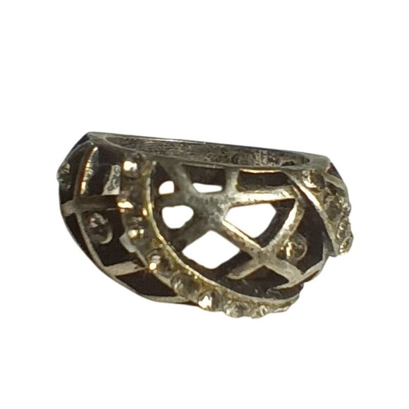 Vintage Silver-Tone Statement Ring With Rhinestone Accents 5 5.5 - Picture 2 of 6